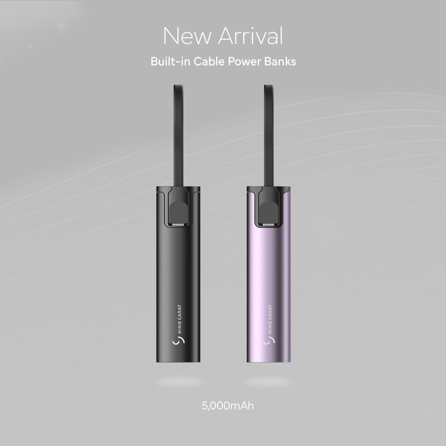 NineCarat Ultra Lightweight Power Bank (5K, Built-in Cable) Black, Purple