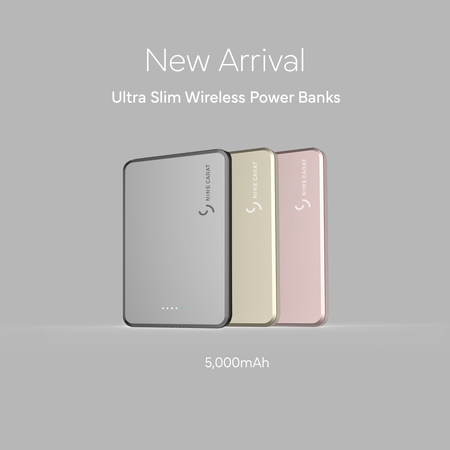 NineCarat Magnetic Power Bank (5K, Ultra Slim) Gray, Pink, Gold