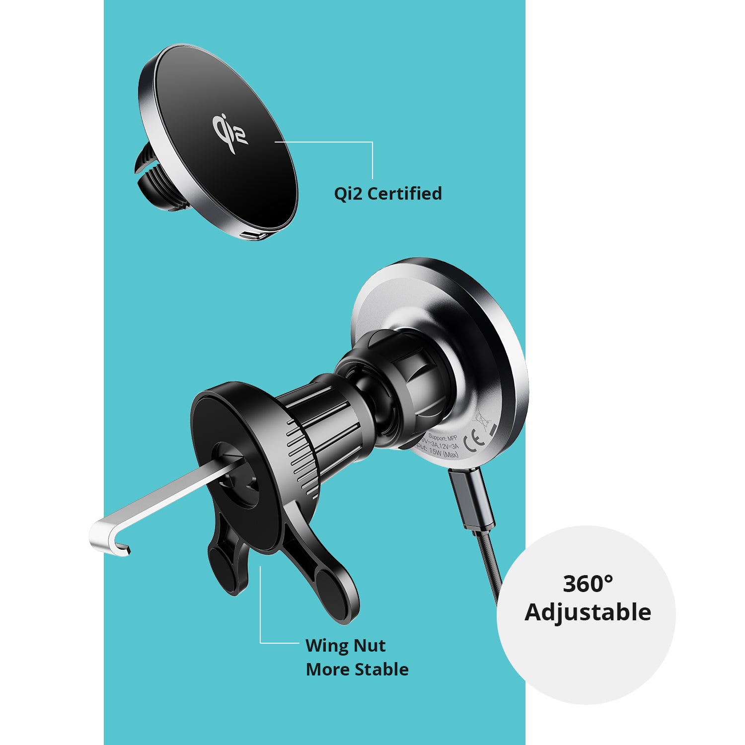 NineCarat Qi2 Ultra Slim Wireless Car Charger