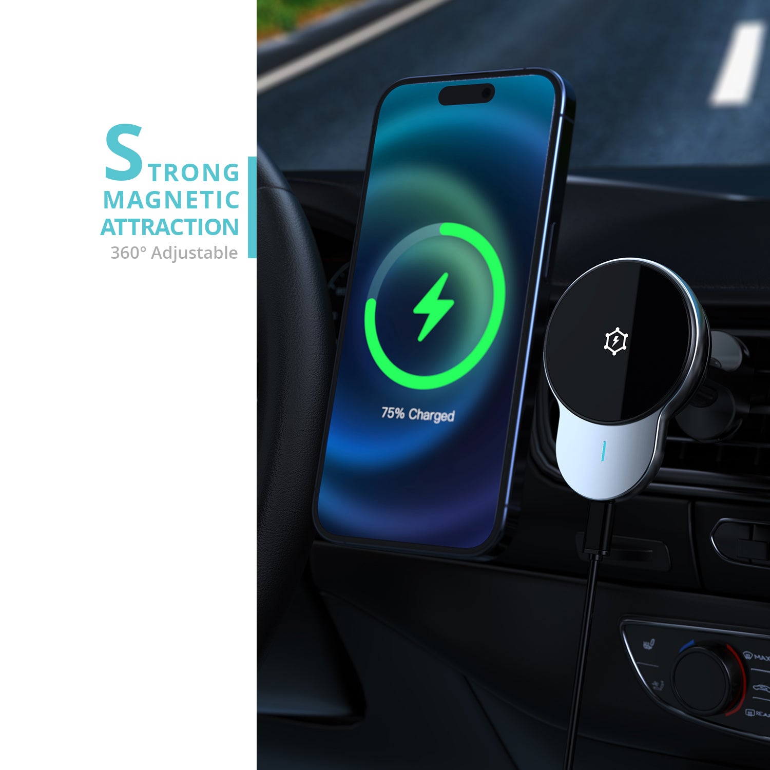 NineCarat Mag-Wireless Car Charger with Adaptive Cooling System