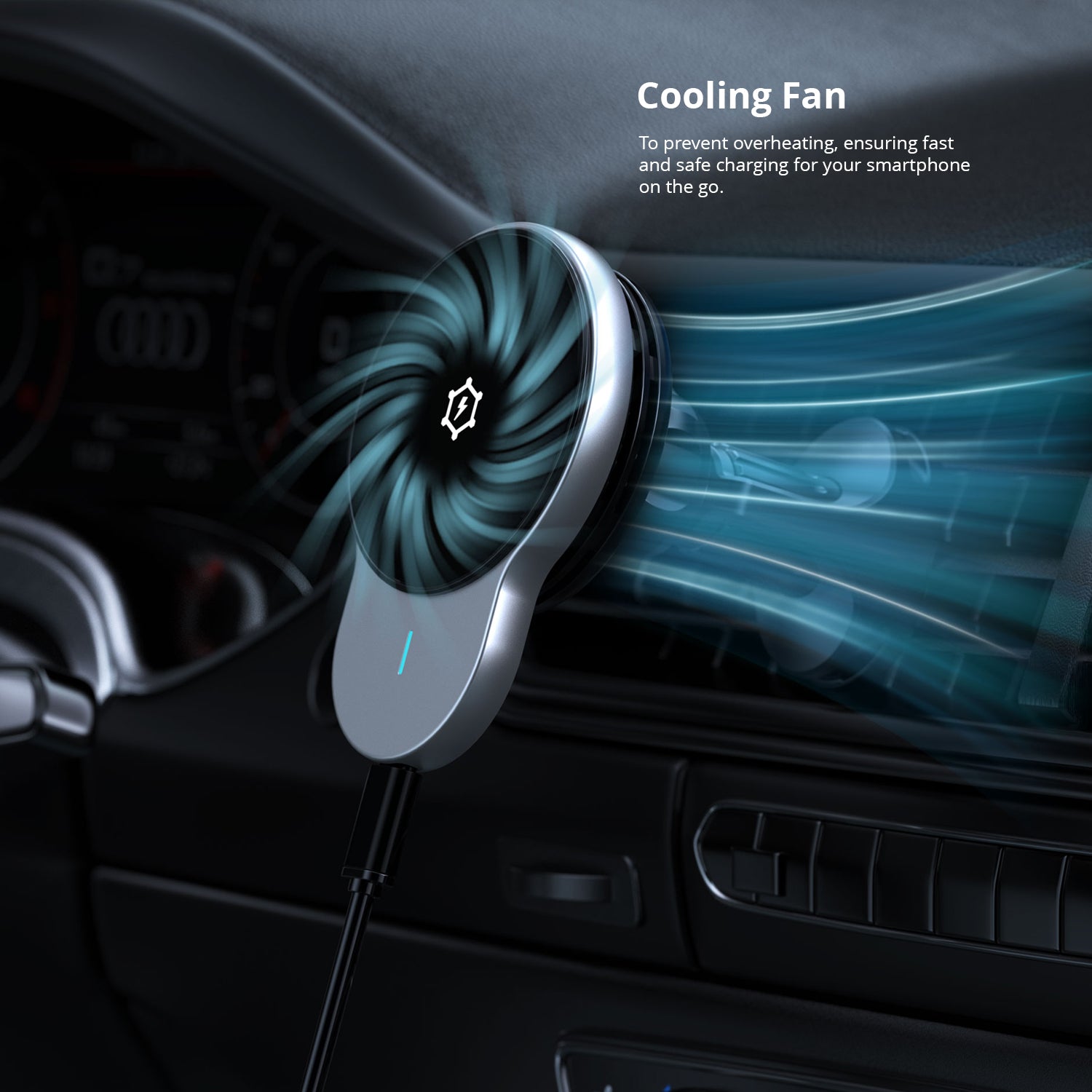 NineCarat Mag-Wireless Car Charger with Adaptive Cooling System