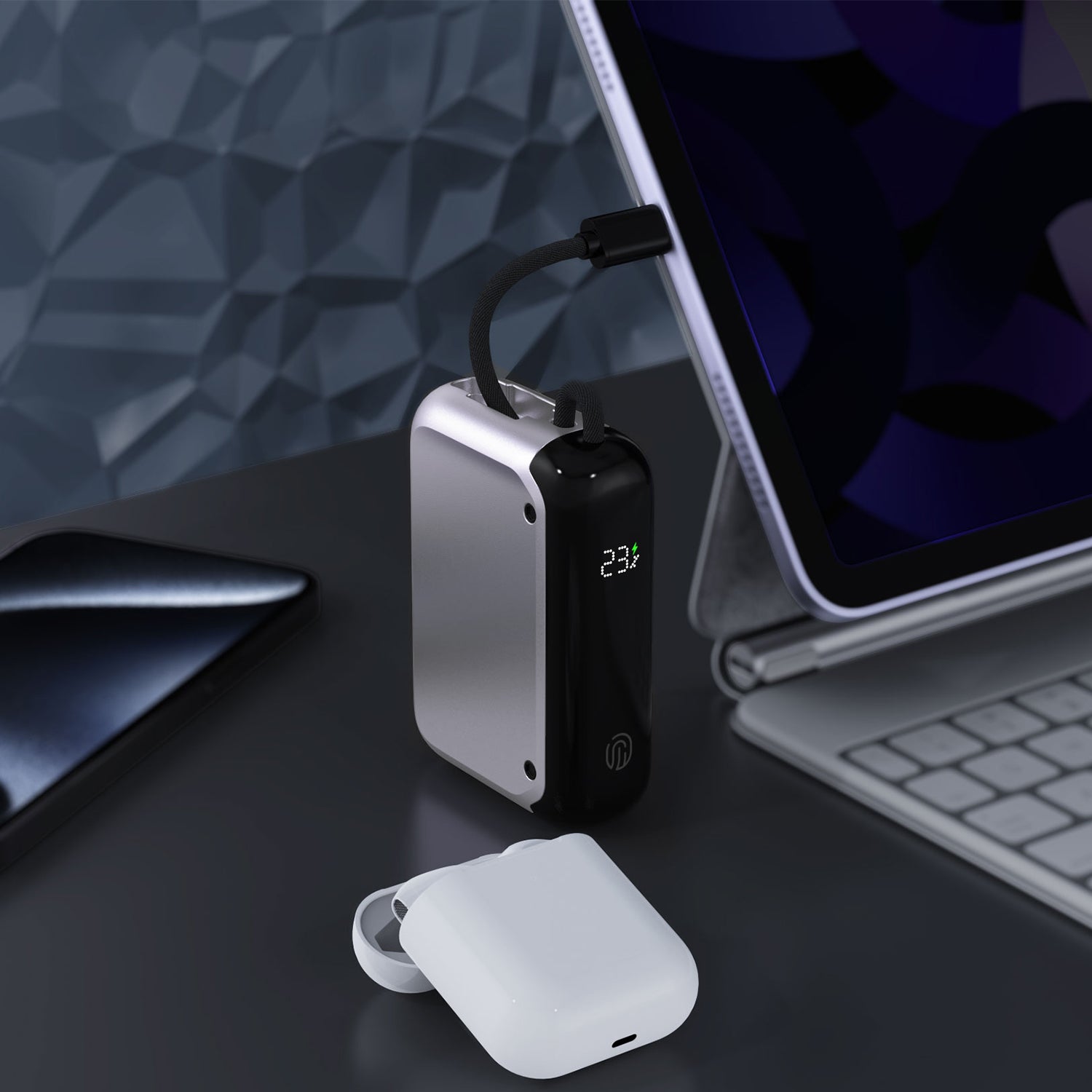 NineCarat Ultra Compact Power Bank(10K, 30 W, Built-in Cable, Gray)