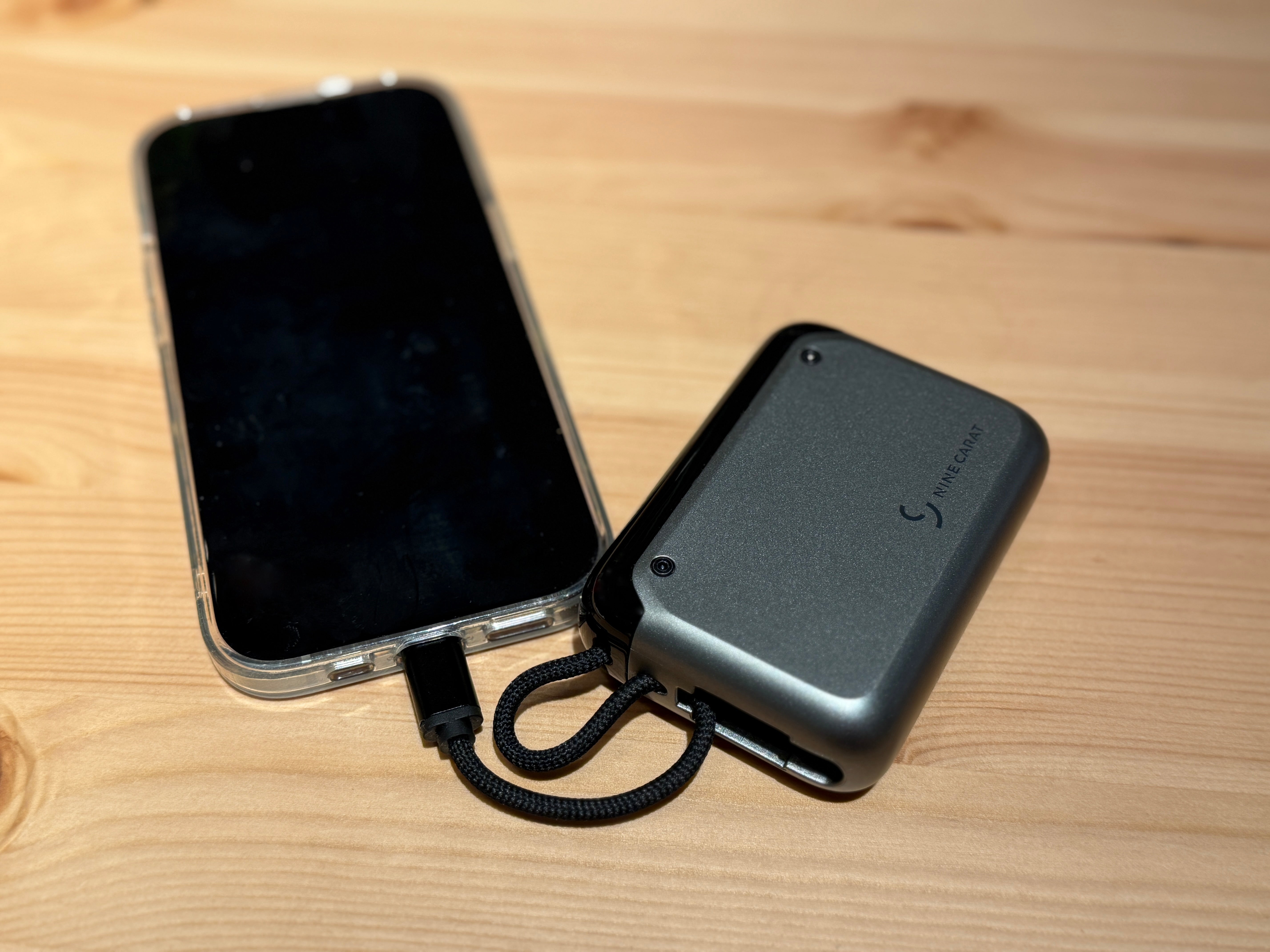 NineCarat Ultra Compact Power Bank(10K, 30 W, Built-in Cable, Gray)