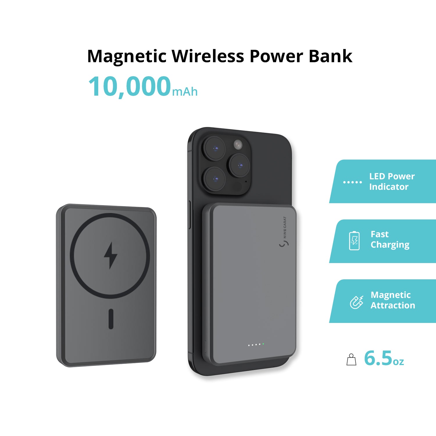 NineCarat Magnetic Power Bank (10K,Slim) Space Gray