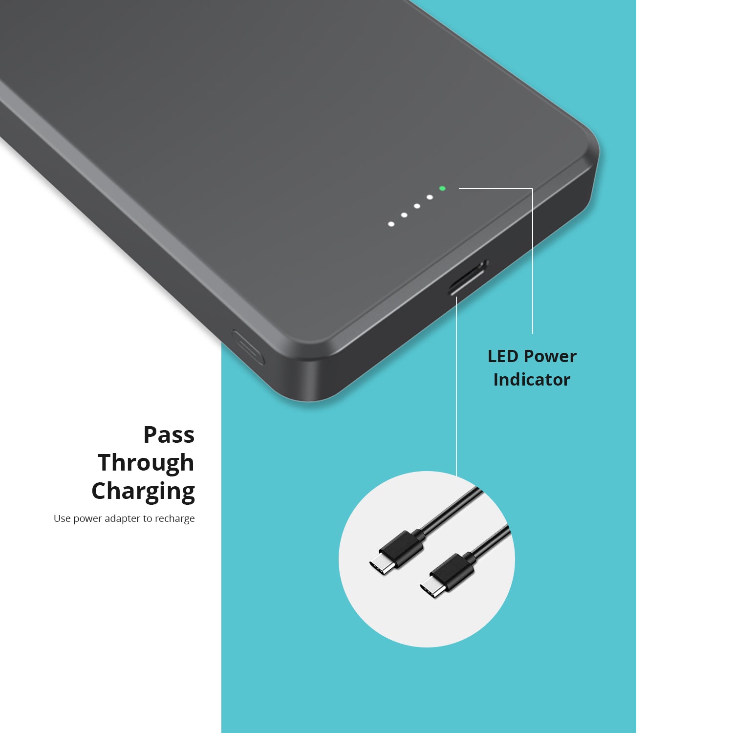 NineCarat Magnetic Power Bank (10K,Slim) Space Gray