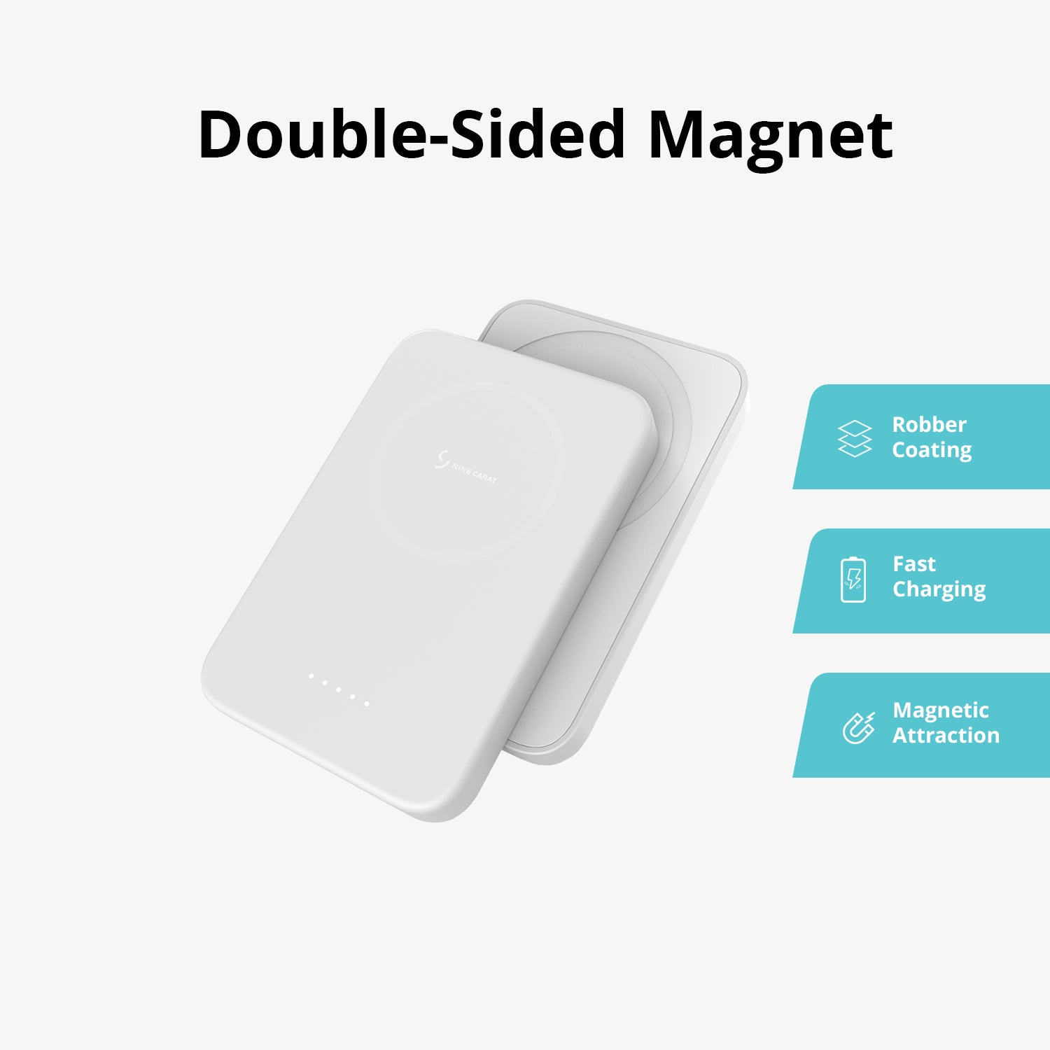 NineCarat Magnetic  Power Bank (5K, Double-Sided, included Wallet, White)