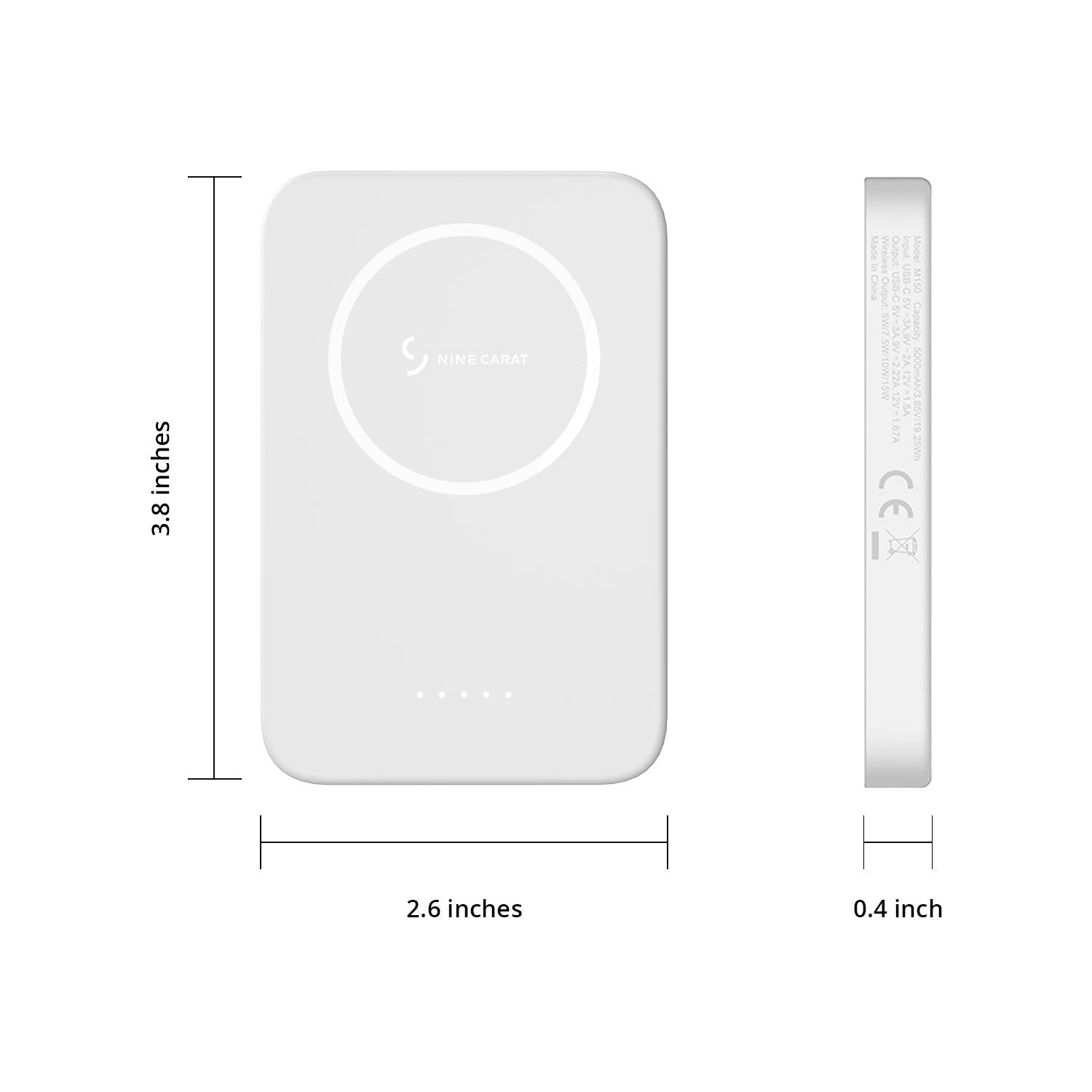 NineCarat Magnetic  Power Bank (5K, Double-Sided, included Wallet, White)