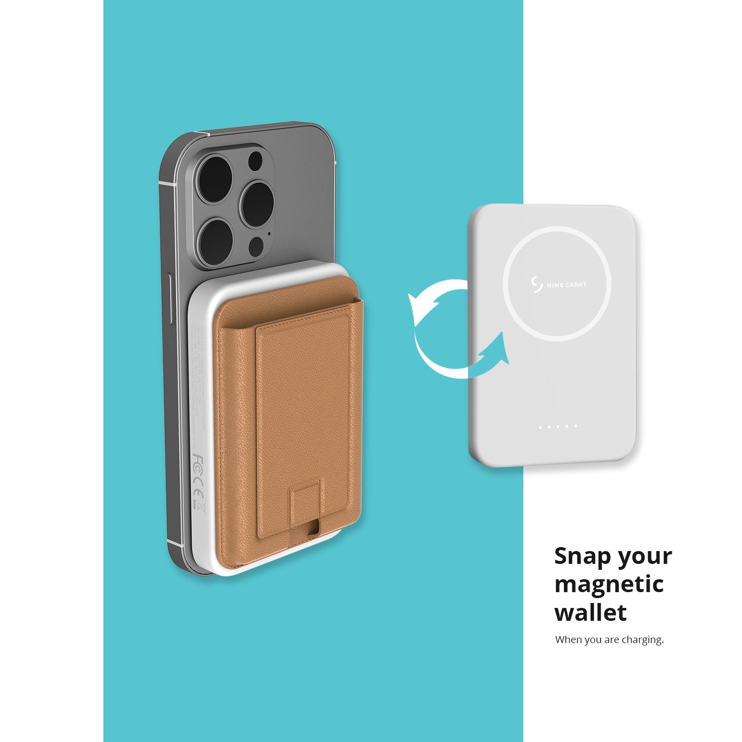 NineCarat Magnetic  Power Bank (5K, Double-Sided, included Wallet, White)