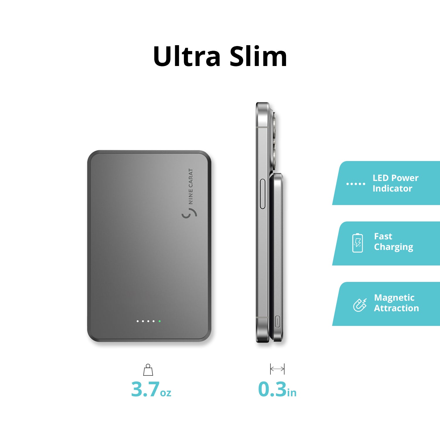 NineCarat Magnetic Power Bank (5K, Ultra Slim) Space Gray
