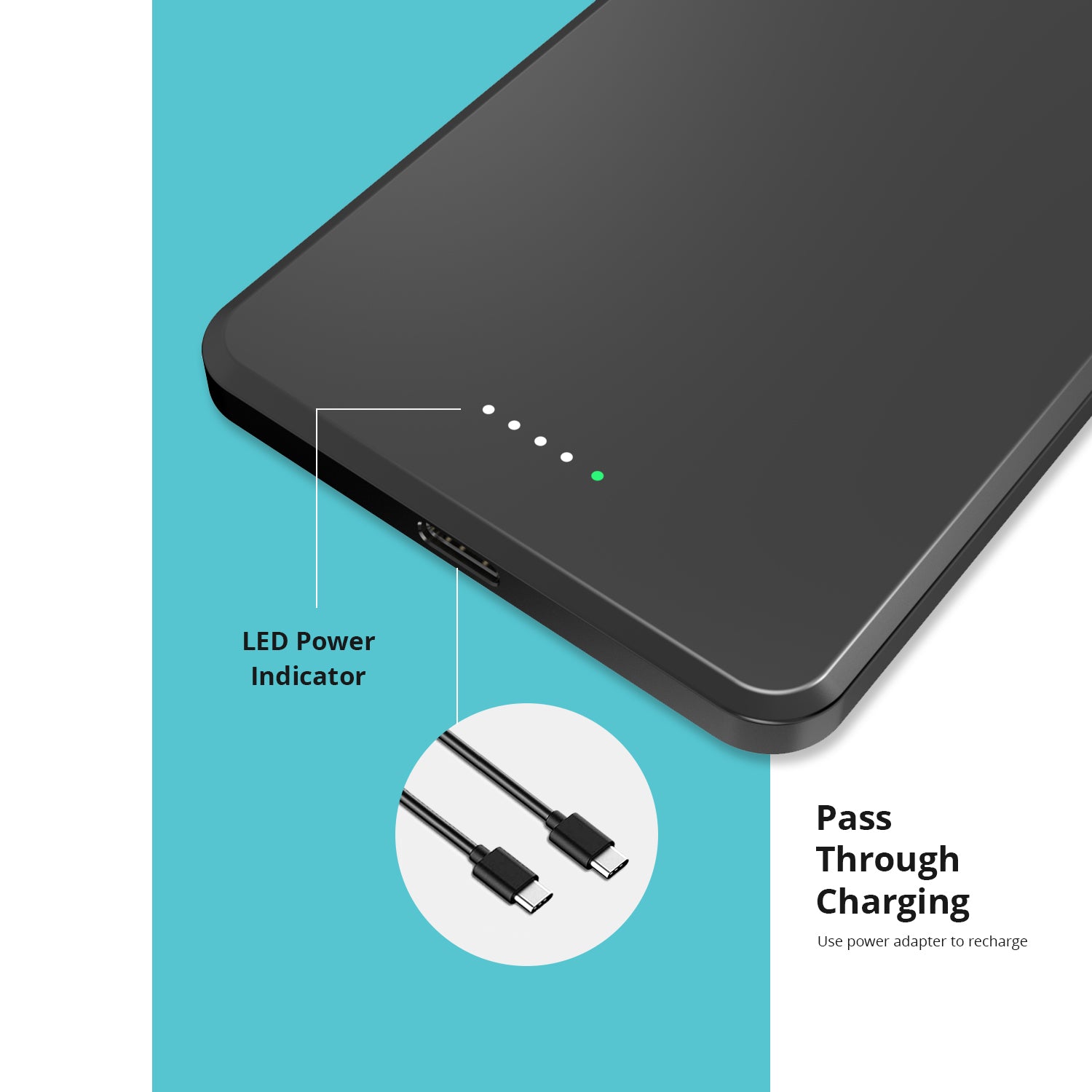 NineCarat Magnetic Power Bank (5K, Ultra Slim) Space Gray
