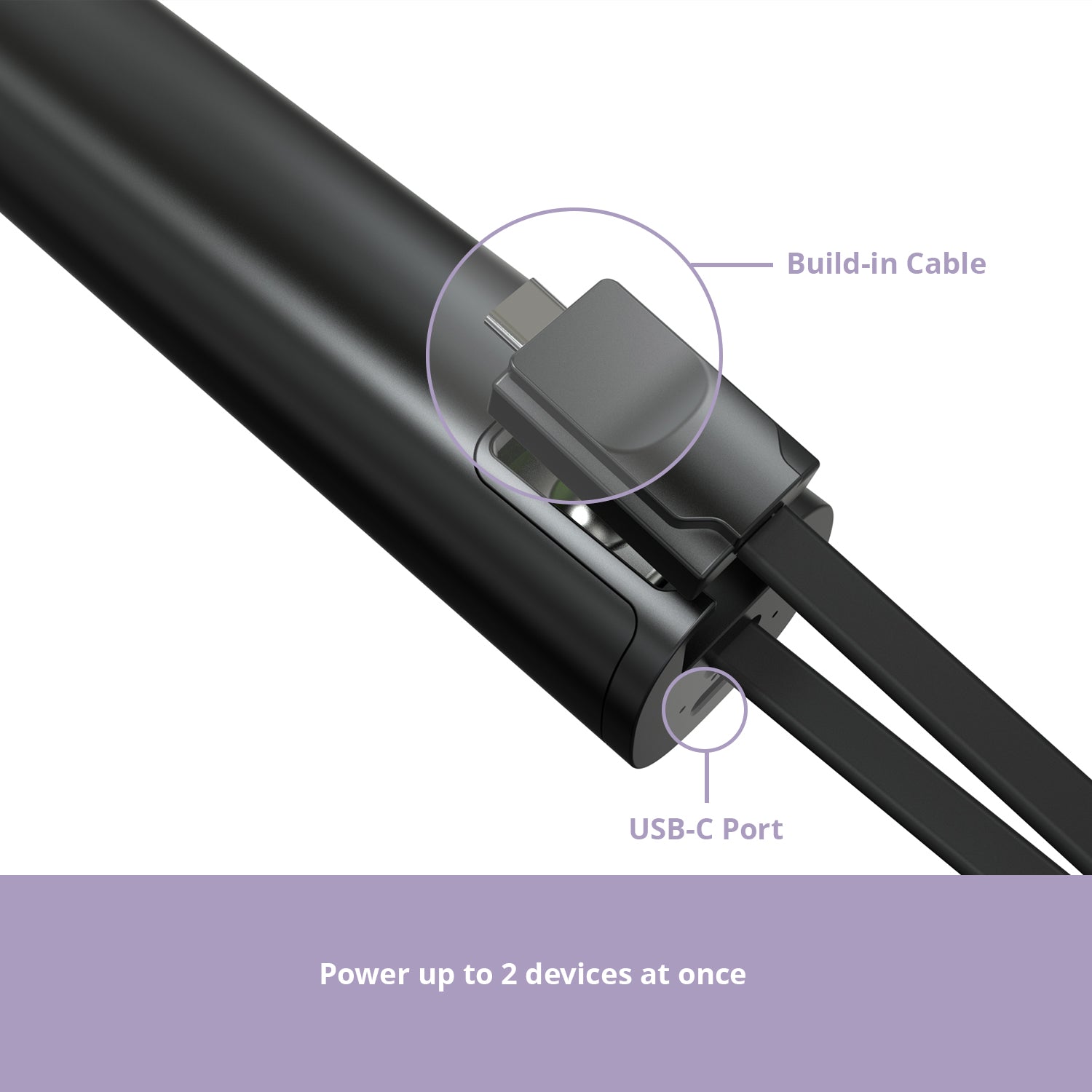 NineCarat Ultra Lightweight Power Bank (5K, Built-in Cable) Black