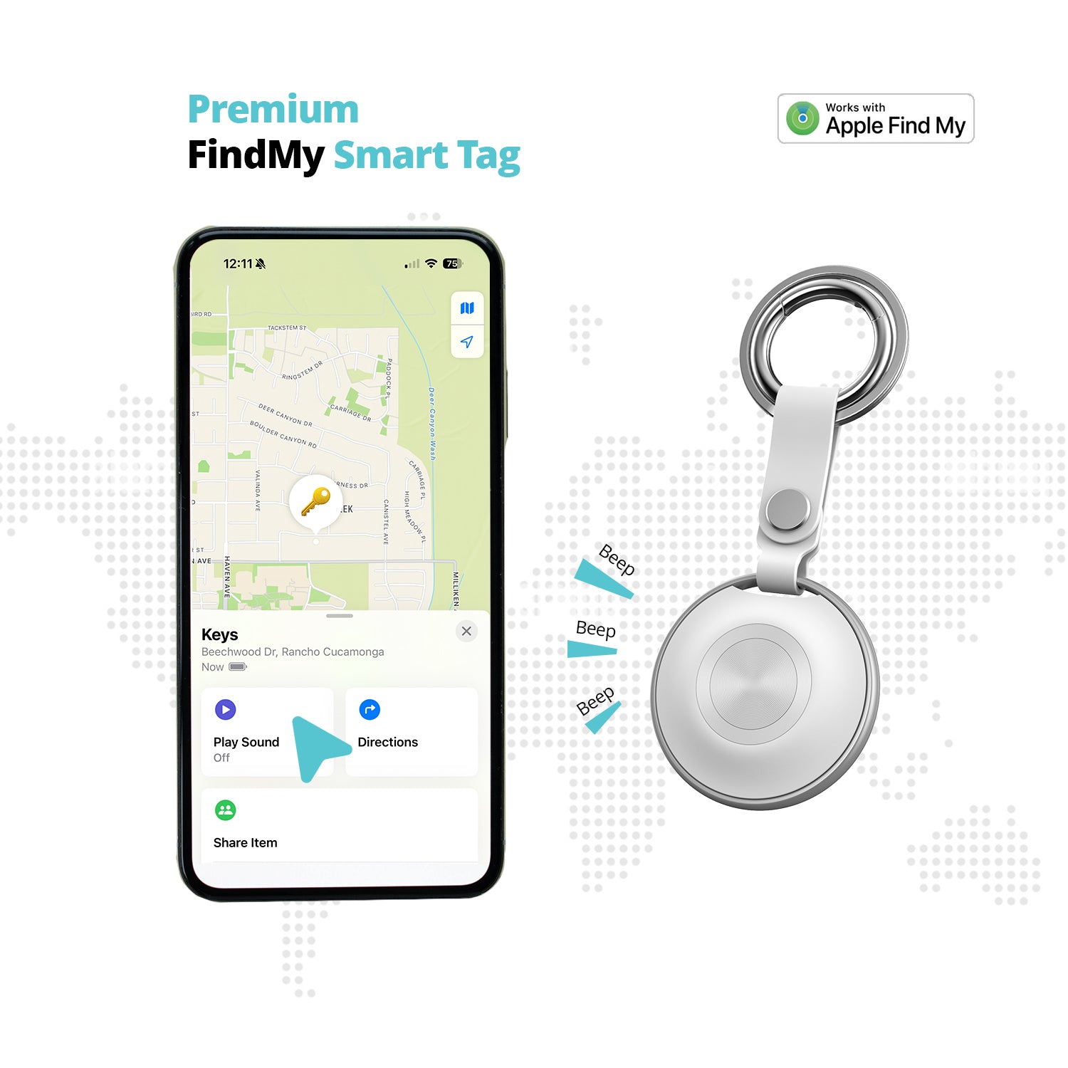 FindMy Smart Tag Bluetooth Tracker, White, 1 Pack